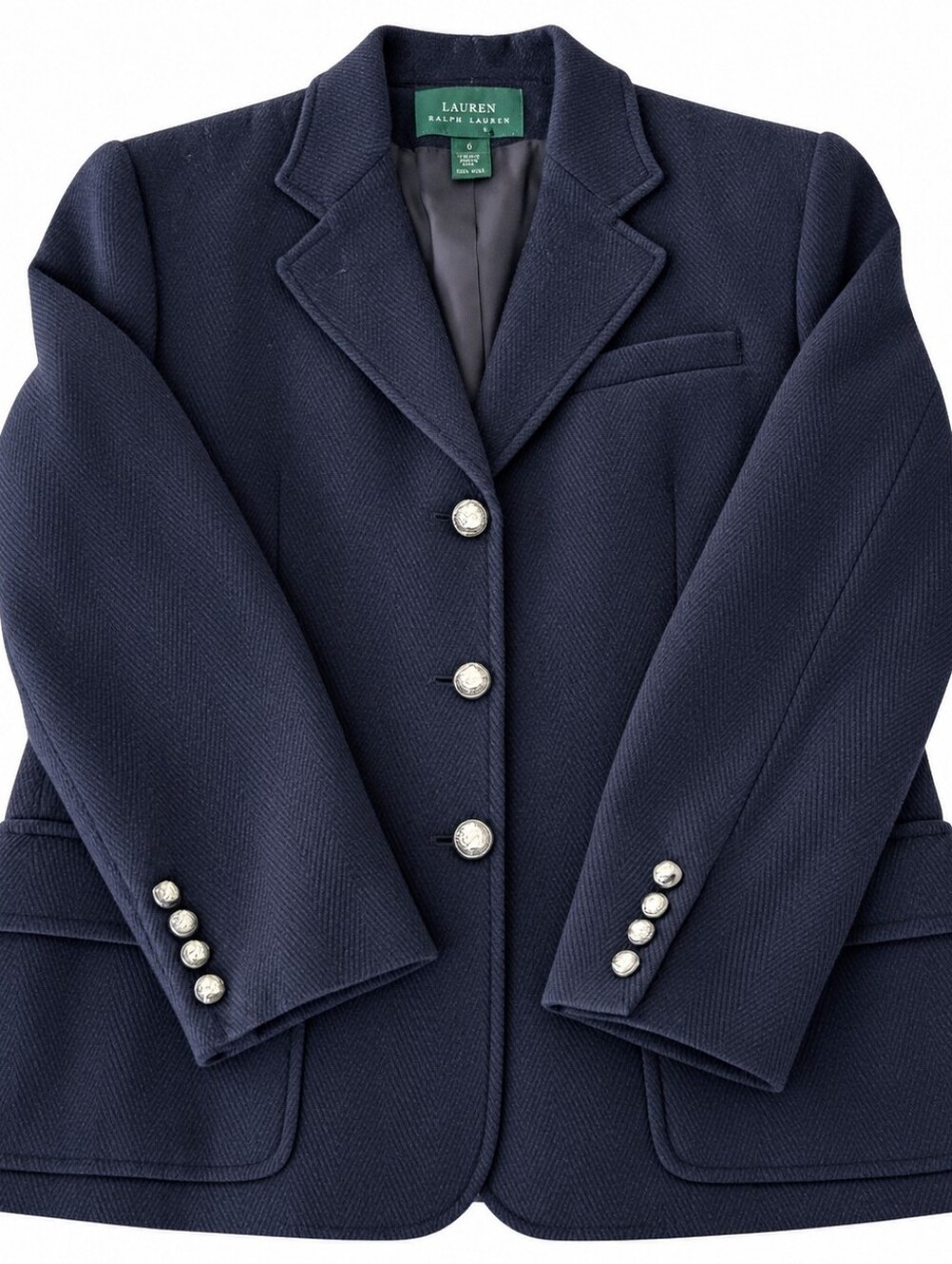 Vintage Ralph Lauren Navy Wool Cashmere Blazer Featuring Equestian Button Size 6